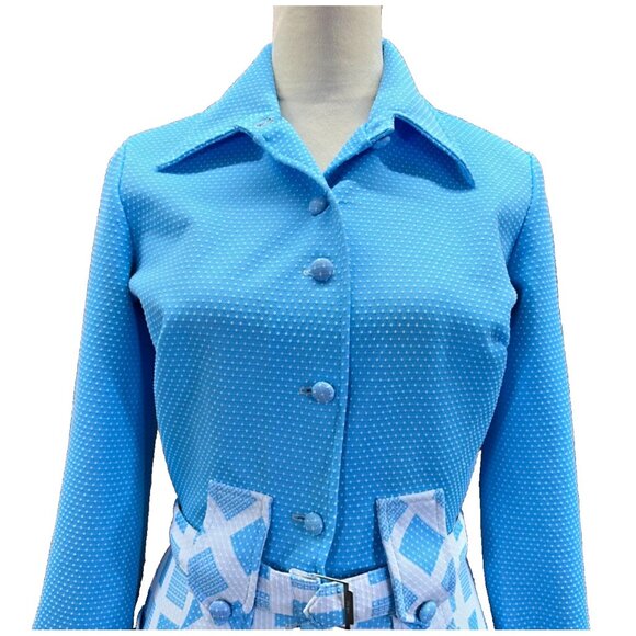 AWESOME Vintage 60' 70' Mod Dagger Collar JC Penny Light Blue Pockets Dress - Picture 2 of 13
